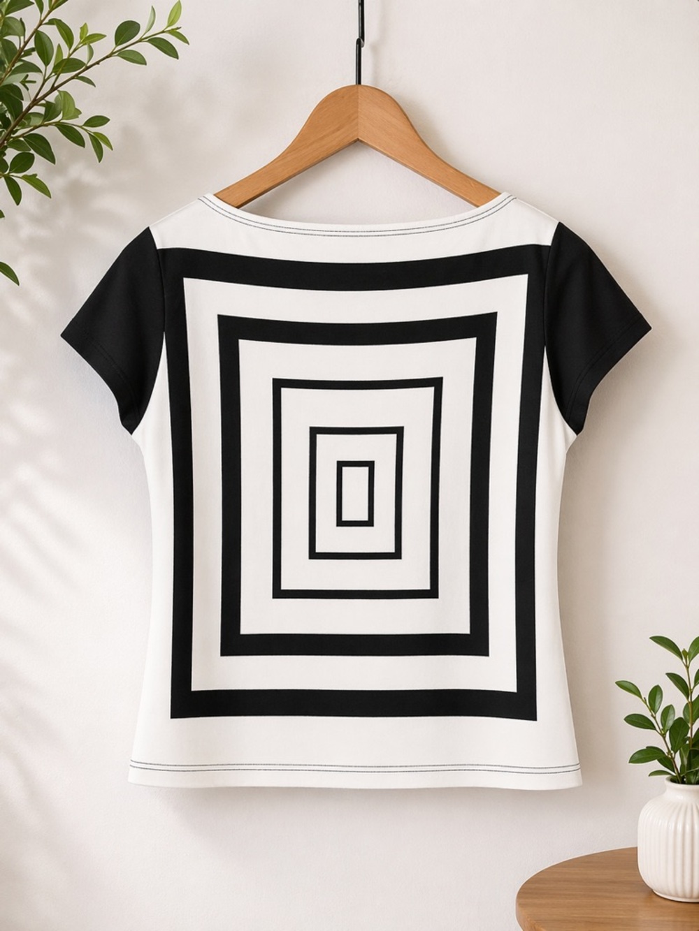 Anne Fontaine Black White Geometric Top Made in France Small
